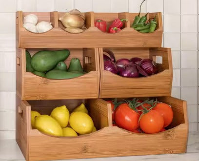 4-Piece Set Bamboo Stackable Bin Countertop Pantry Organizer