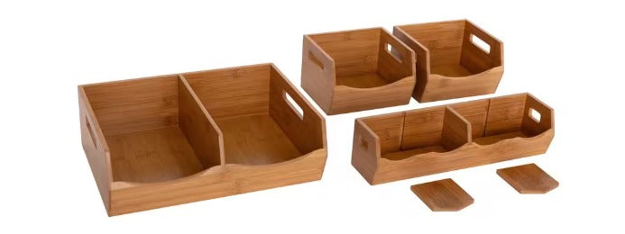 4-Piece Set Bamboo Stackable Bin Countertop Pantry Organizer